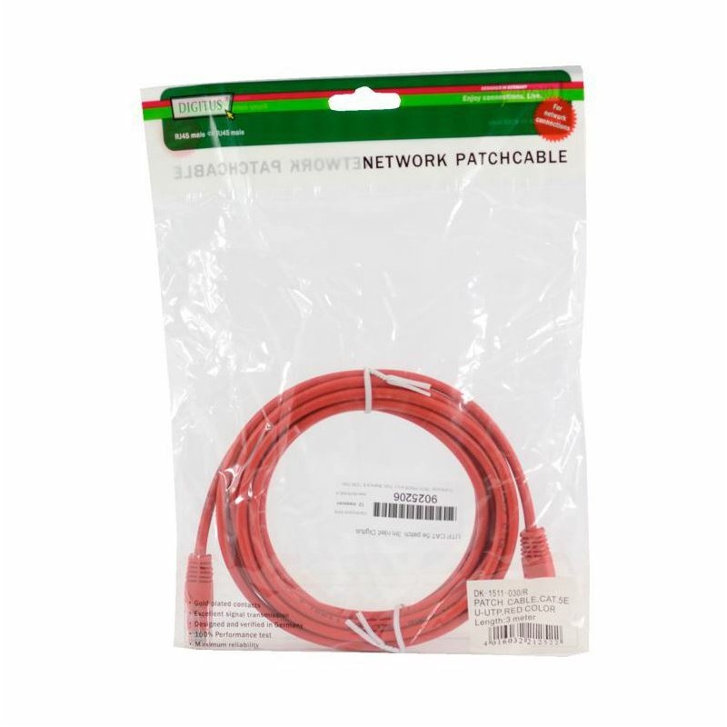Kabel UTP CAT.5e patch 3m rdeč Digitus