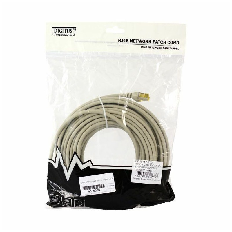 Kabel SFTP CAT.6A patch 20m siv Digitus LSOH