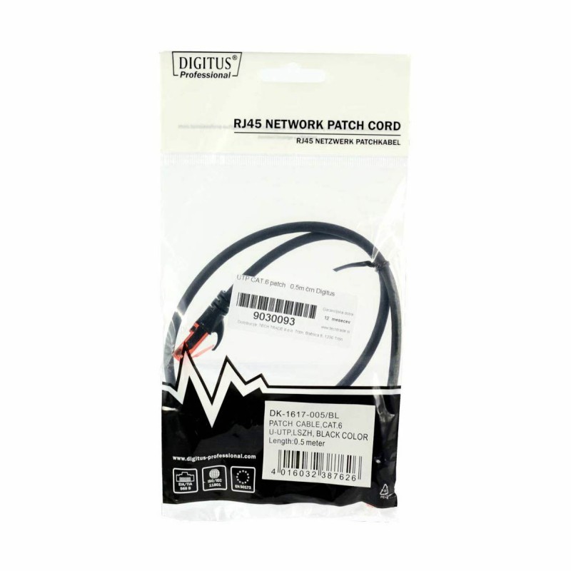 Kabel UTP CAT.6 patch 0,5m črn Digitus