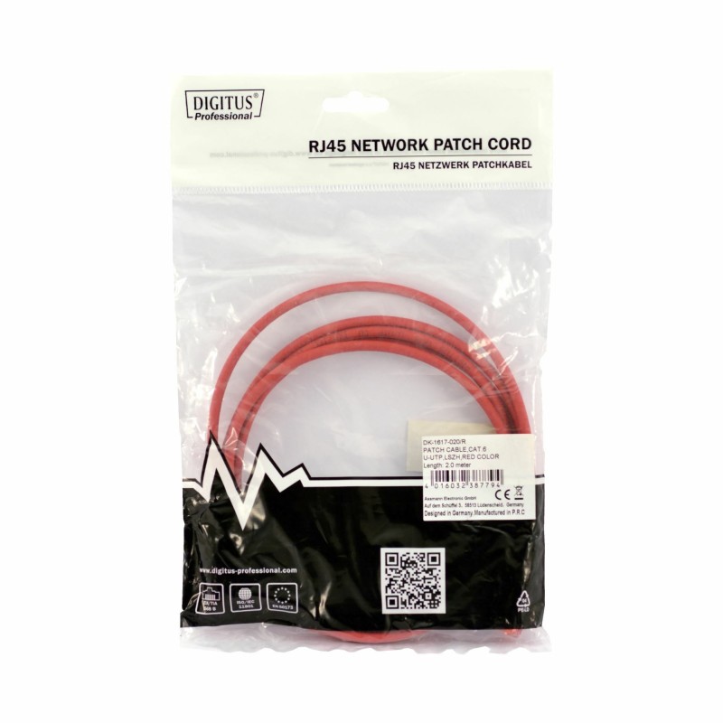 Kabel UTP CAT.6 patch 2m rdeč Digitus