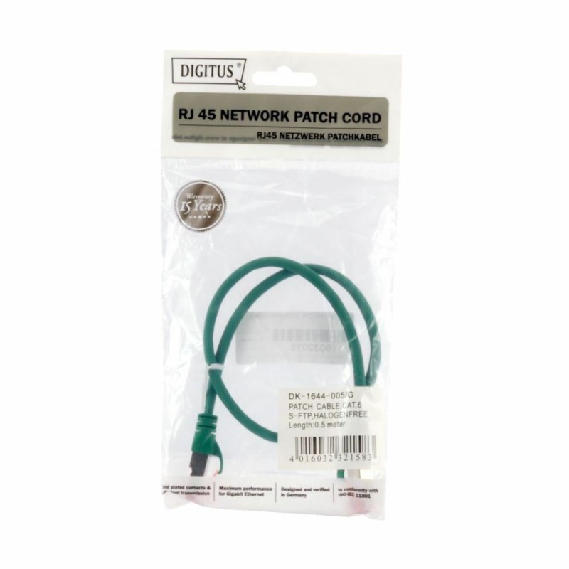 Kabel SFTP CAT.6 patch 0,5m zelen Digitus