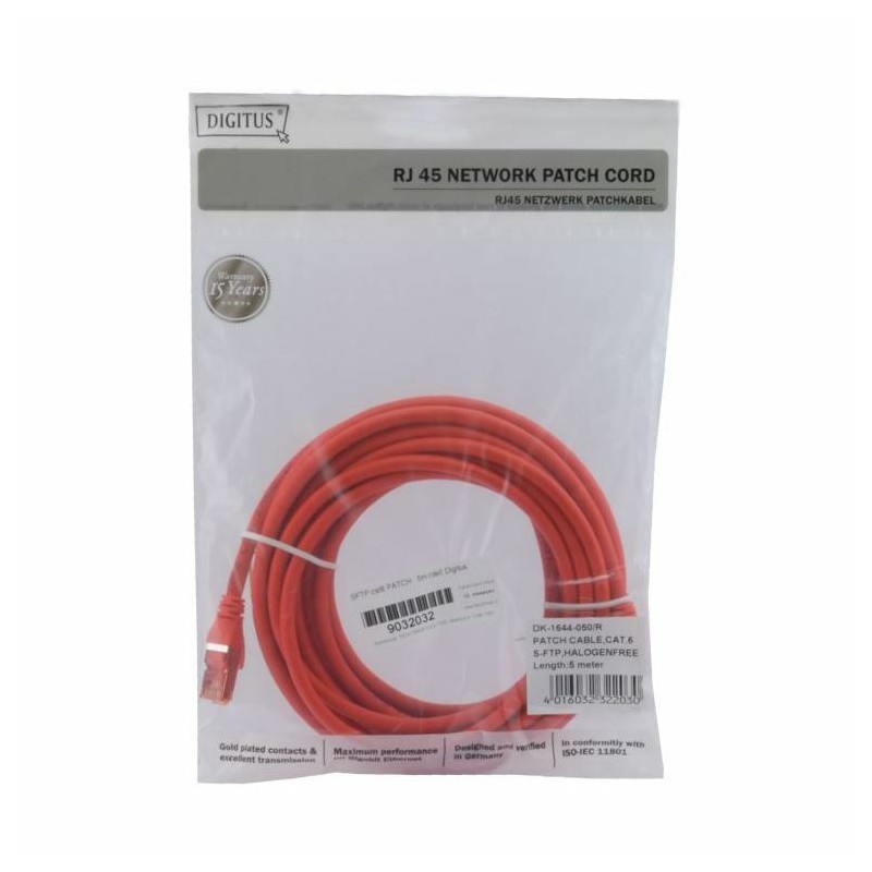 Kabel SFTP CAT.6 patch 5m rdeč Digitus