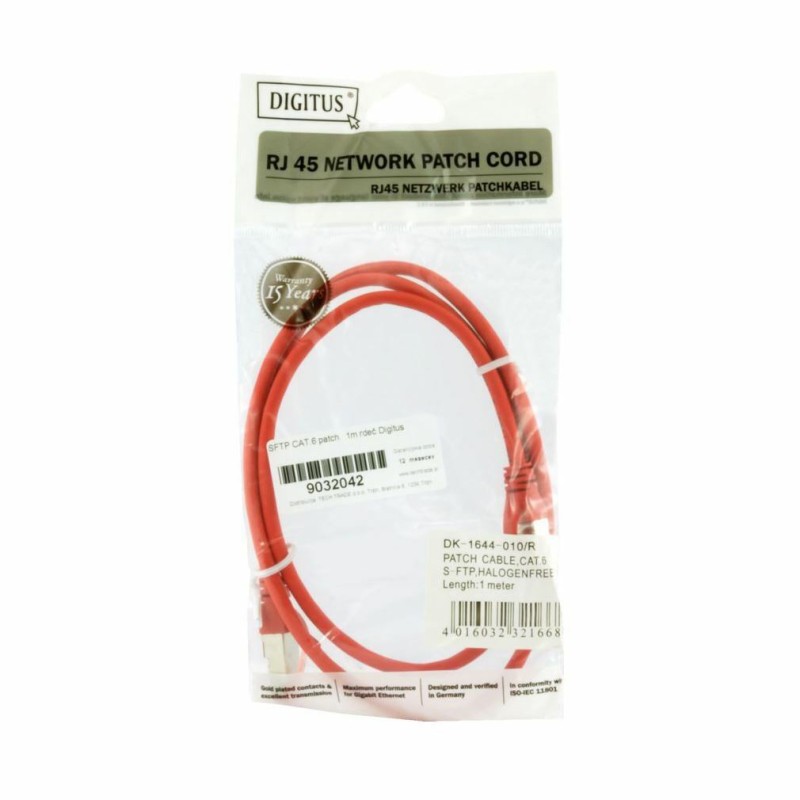 Kabel SFTP CAT.6 patch 1m rdeč Digitus