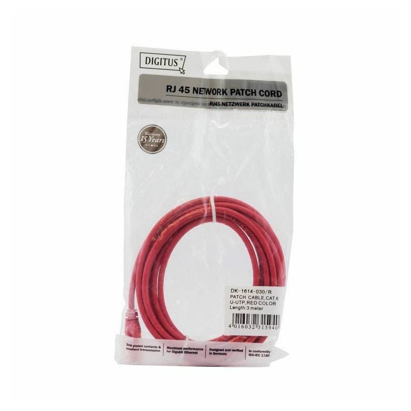 Priključni kabel za mrežo Cat6 UTP 1m rdeč