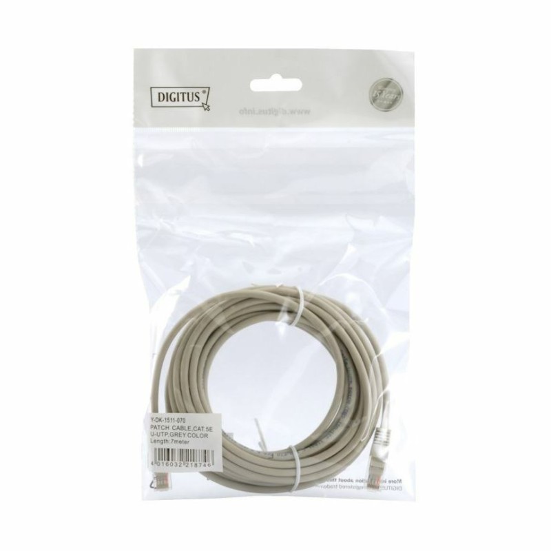 Priključni kabel za mrežo Cat5e UTP 7m siv, digitus