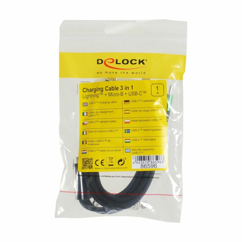 Kabel Delock USB-C 3v1 Lightning/USB-C/MicroUSB, 1m