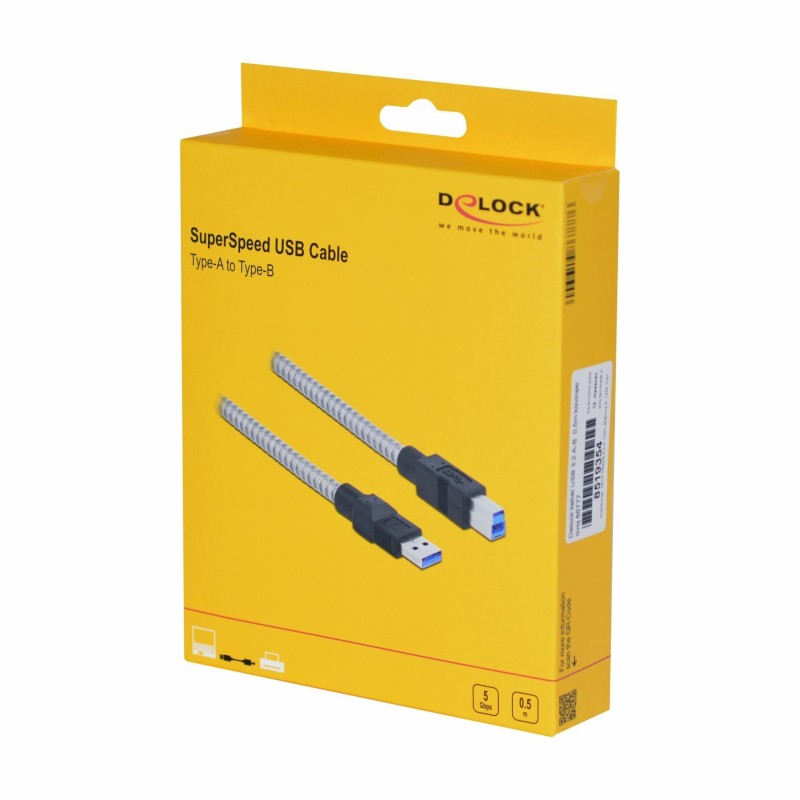 Kabel Delock USB-A 3.2 v USB-B, 0.5m kovinski ovoj