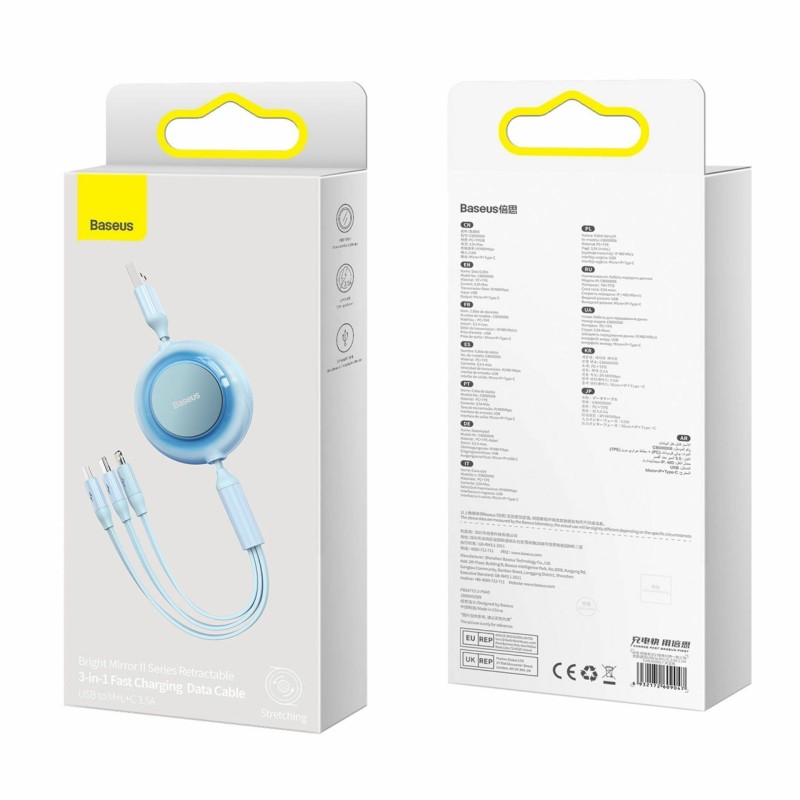 Kabel Baseus USB-A 3v1 Lightning/USB-C/MicroUSB 1.1m, svetlo-moder