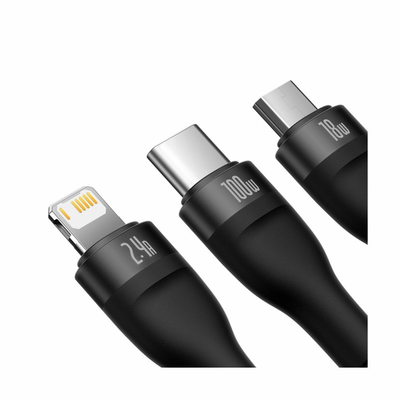 Kabel Baseus USB-A 3v1 Lightning/USB-C/MicroUSB 100W 1.2m črn, CASS030001