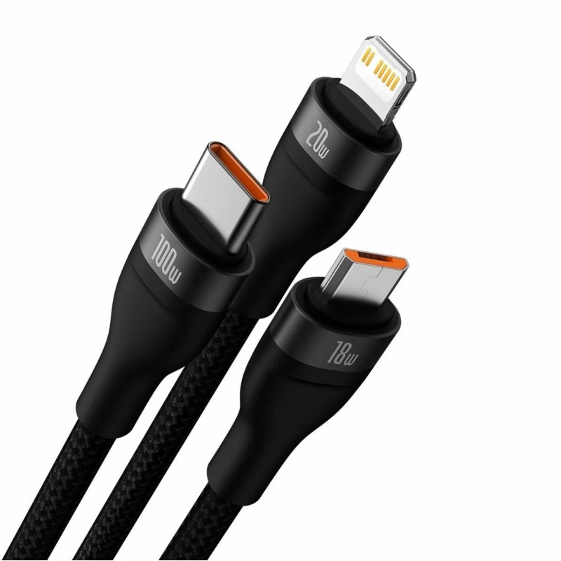Kabel Baseus USB-C v USB-A 2v3 Lightning/USB-C/MicroUSB 1.2m črn, CASS030101