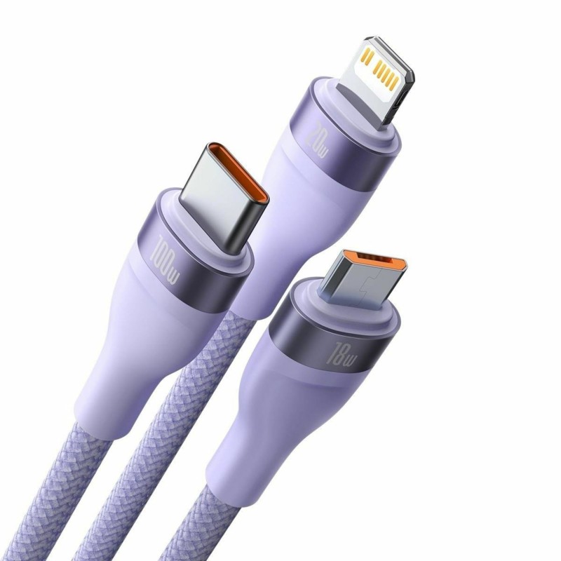 Kabel Baseus USB-C v USB-A 2v3 Lightning/USB-C/MicroUSB 1.2m vijola, CASS030105