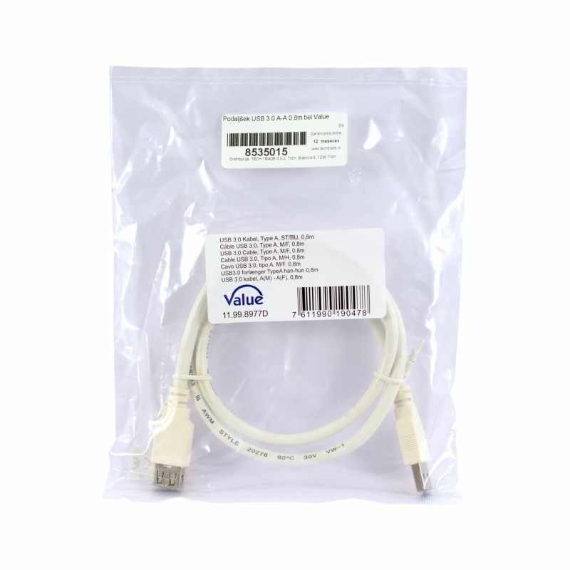 Kabel USB 3.0 podaljšek A-A M/Ž 0.8m