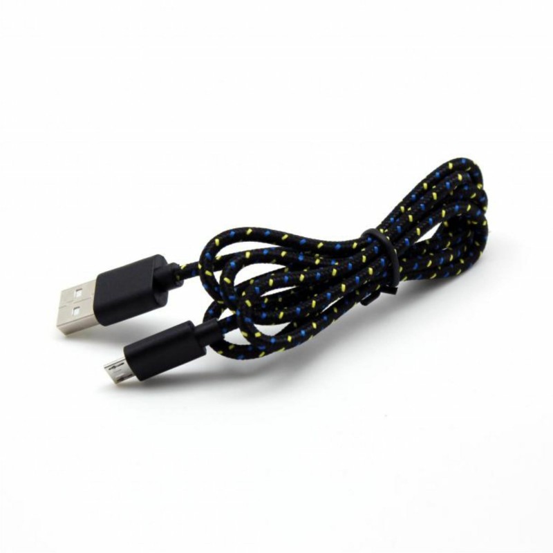 Kabel USB A-B mikro 1m bombažna zaščita, črn