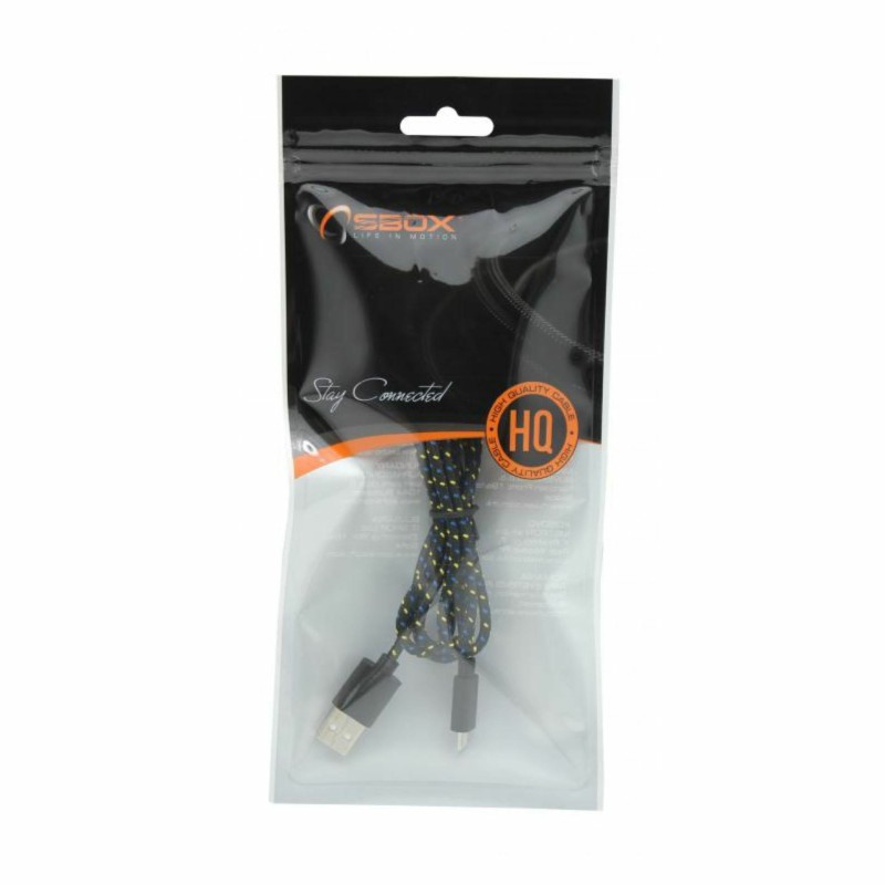 Kabel USB A-B mikro 1m bombažna zaščita, črn