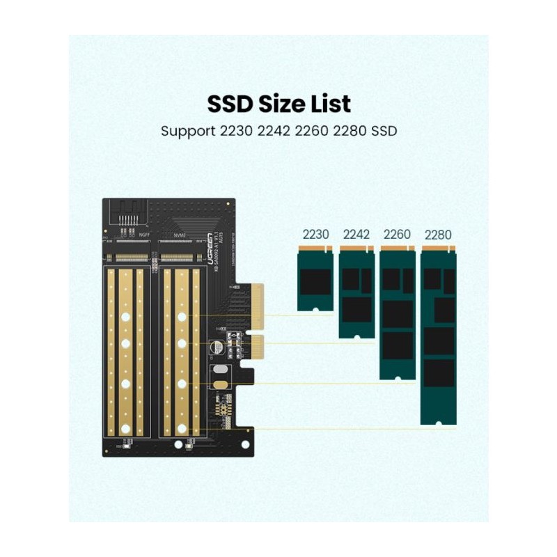 Razširitvena kartica Ugreen M2 / M.2 NVME na PCI-E 3.0 z M.2 SATA podporo
