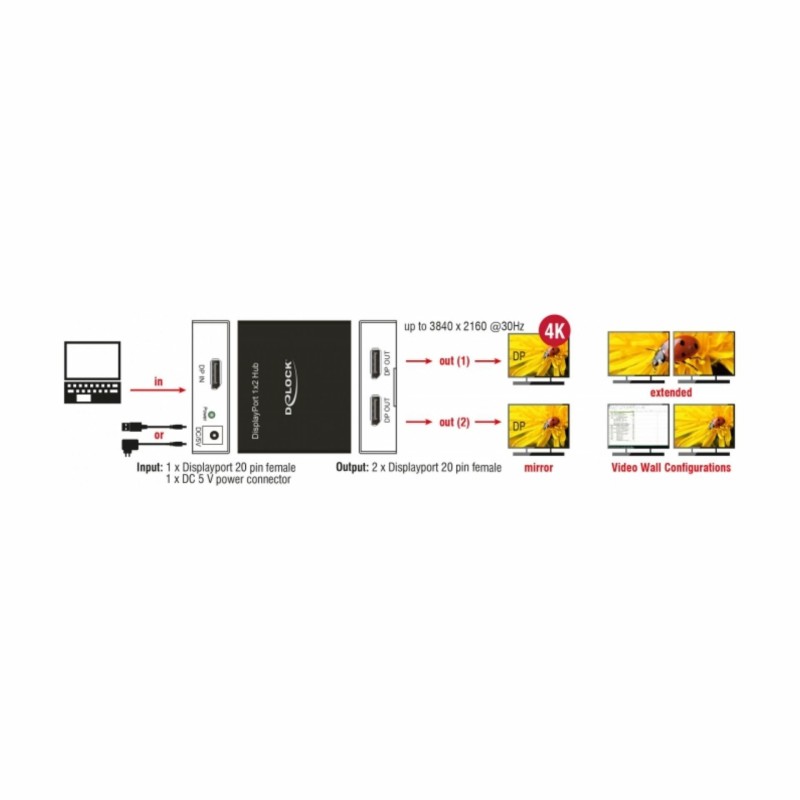Množilnik DisplayPort 2x1 4K Delock