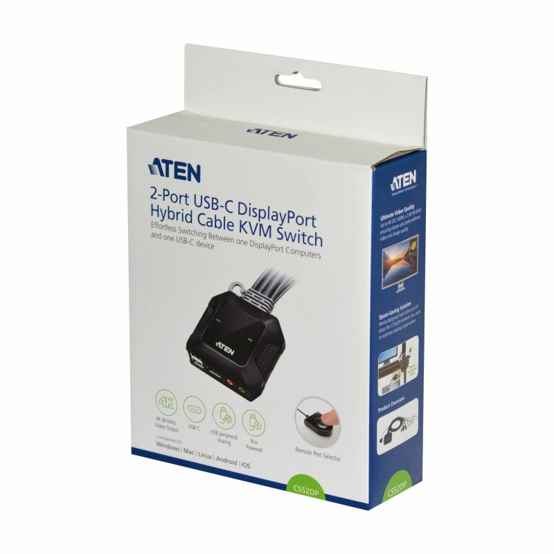 KVM stikalo ATEN 2x1 mini DP, USB TipC s kabli, CS52DP