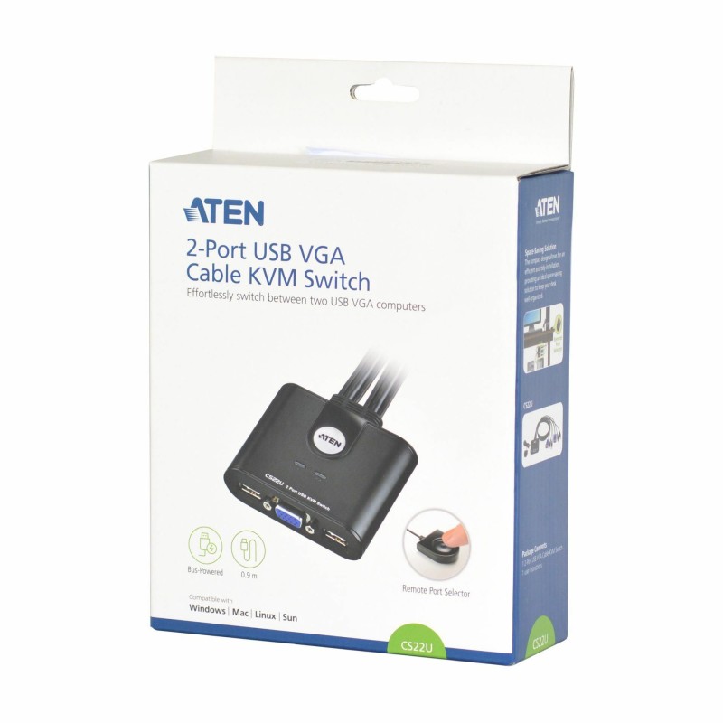 KVM stikalo 2:1 mini VGA/USB s kabli CS22U Aten