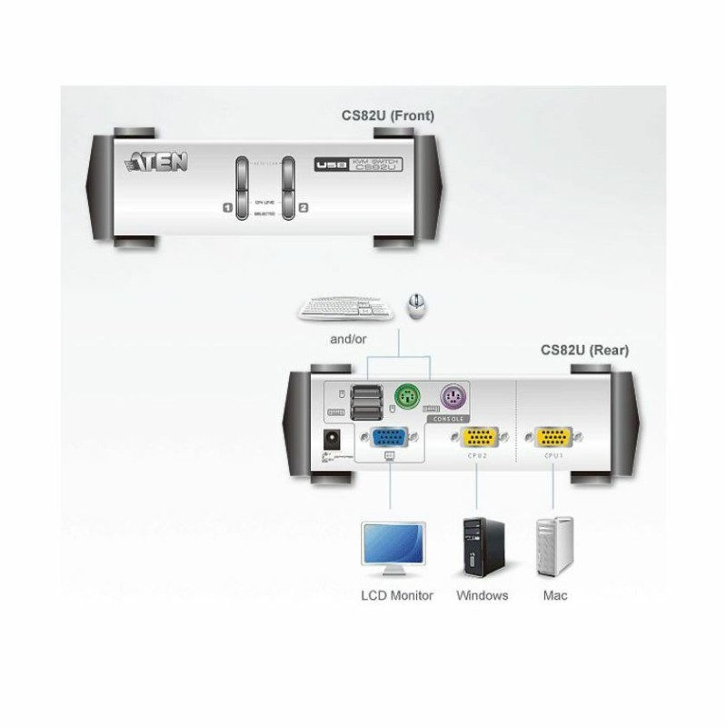 KVM stikalo 2:1 namizni VGA/PS2-USB s kabli, Aten CS82U