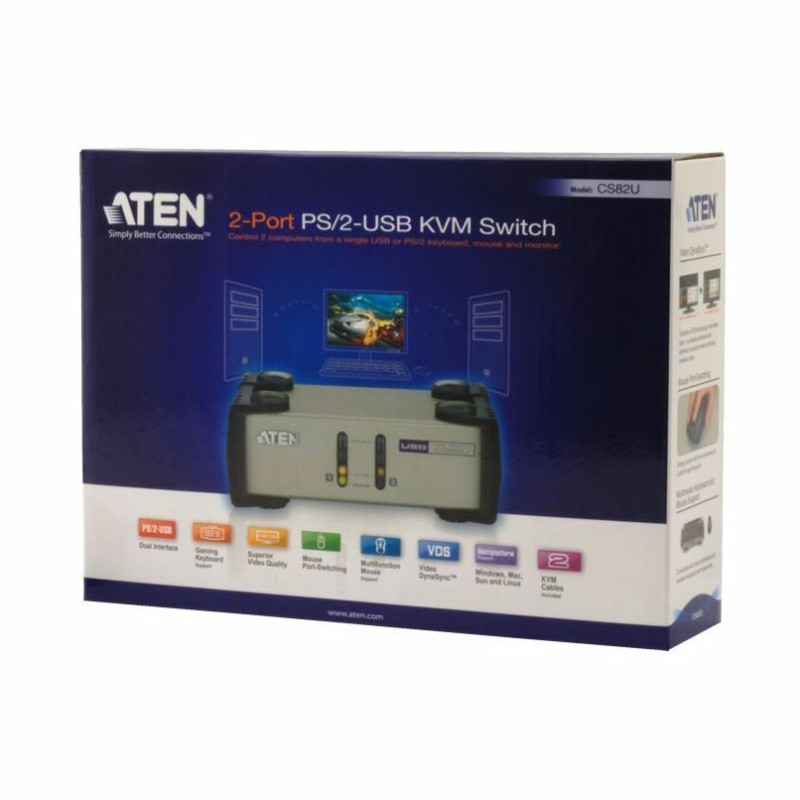 KVM stikalo 2:1 namizni VGA/PS2-USB s kabli, Aten CS82U