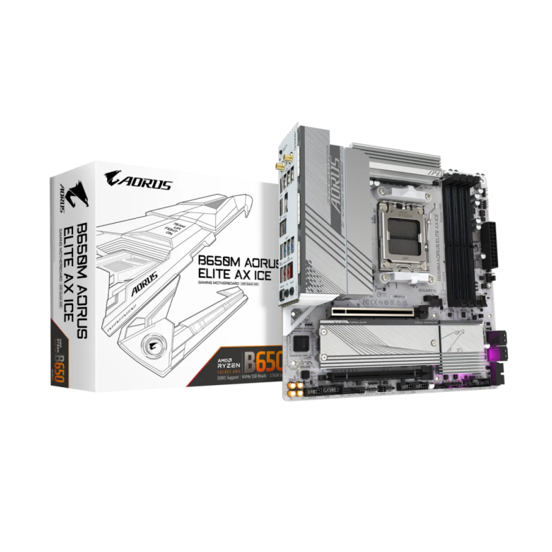 Matična plošča GIGABYTE B650M AORUS ELITE AX ICE, DDR5, WiFi 6E, AM5 mATX