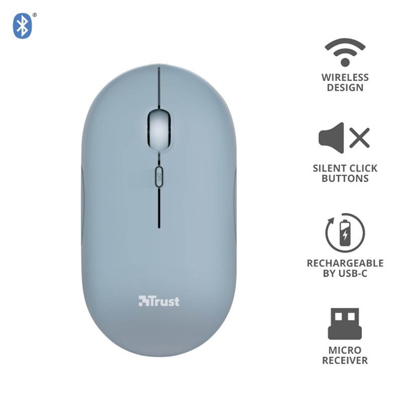 Miška Trust brezžična Bluetooth za polnjenje Puck, modra