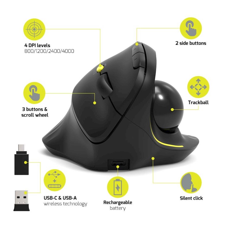 Miška Wireless PORT, Trackball, črna