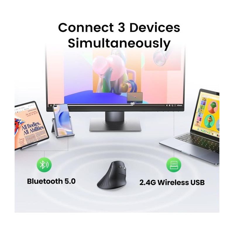 Ergonomska vertikalna miška Ugreen, BlueTooth in WiFi