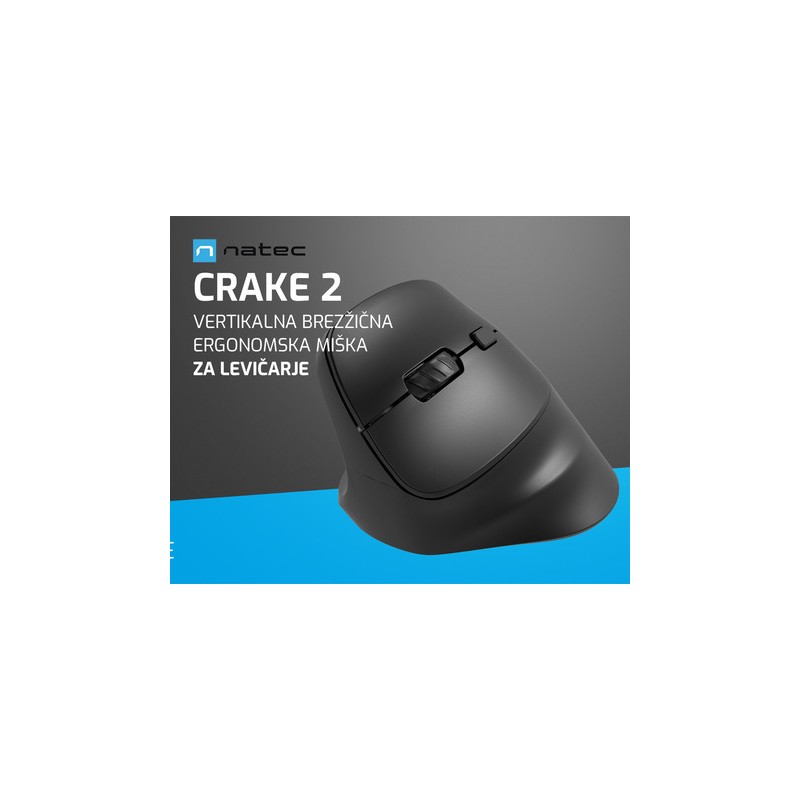 Miška Natec CRAKE 2, ergonomska, leva, črna
