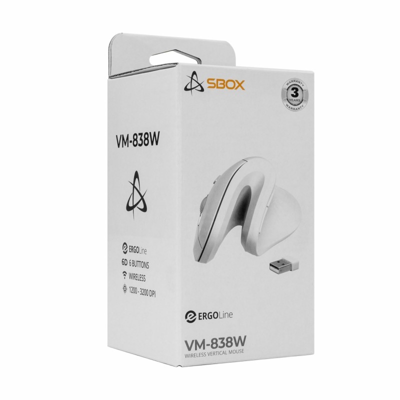 Miška SBOX VM-838W, vertikalna, bela