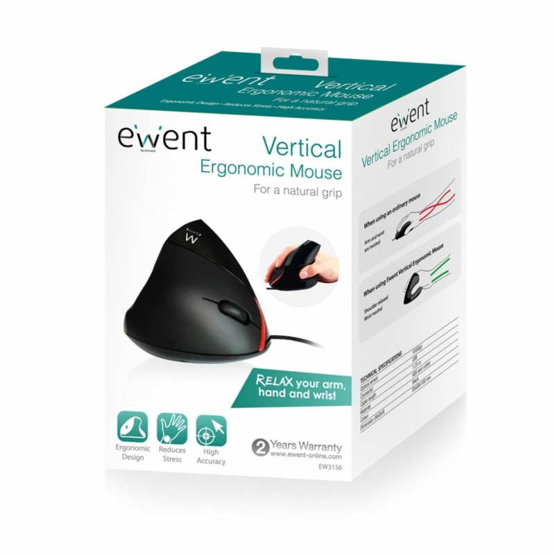 Miška USB Ewent Ergonomic Vertical, 1600dpi, črna