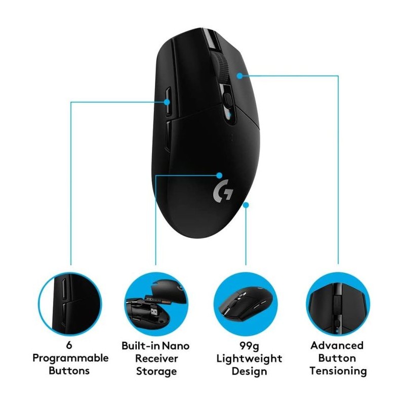 Miška Logitech G305 LIGHTSPEED Wireless Gaming, črna