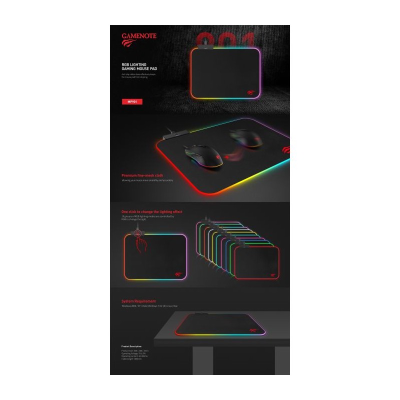 Podloga za miško HAVIT Gamenote LED HV-MP901