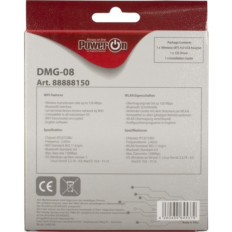 Brezžična mrežna kartica INTER-TECH DMG-08, 150Mbps, BT, USB