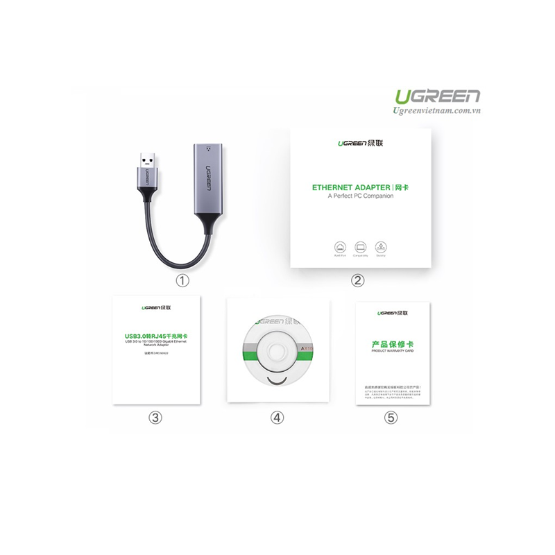 Ugreen USB 3.0 Gigabit Ethernet Adapter mrežna kartica siv