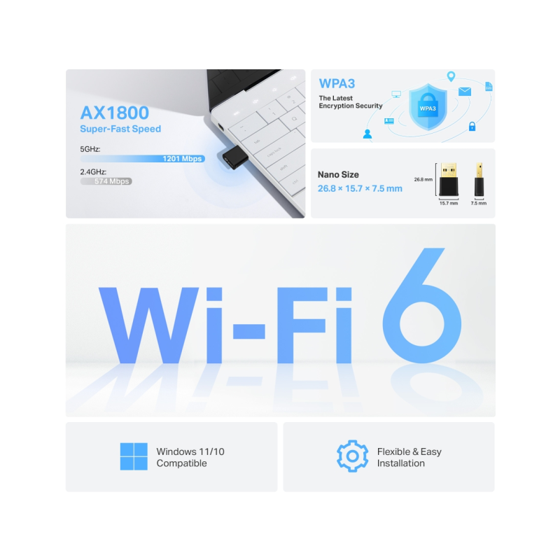 Brezžična mrežna kartica TP-LINK Archer TX20U NANO AX1800 Wi-Fi 6 USB, brezžična