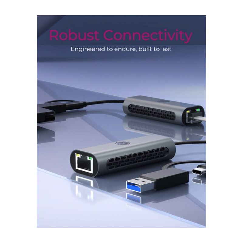 Adapter Icybox IB-LAN301-C3, USB-A/C na RJ-45