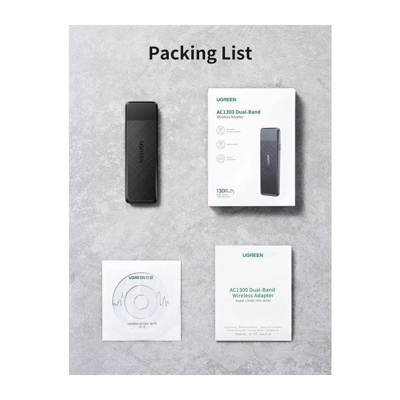 Brezžični mrežni adapter Ugreen 50340, Wi-Fi 5, USB 3.0