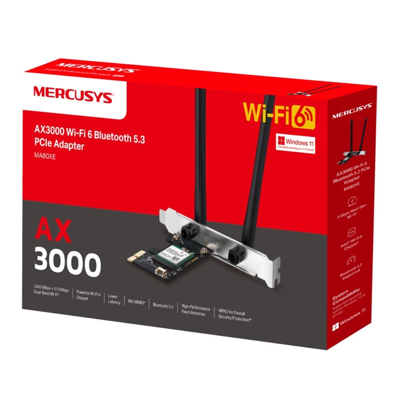 Brezžična mrežna kartica MERCUSYS MA80XE, WiFi 6, Bluetooth 5.3, PCIe