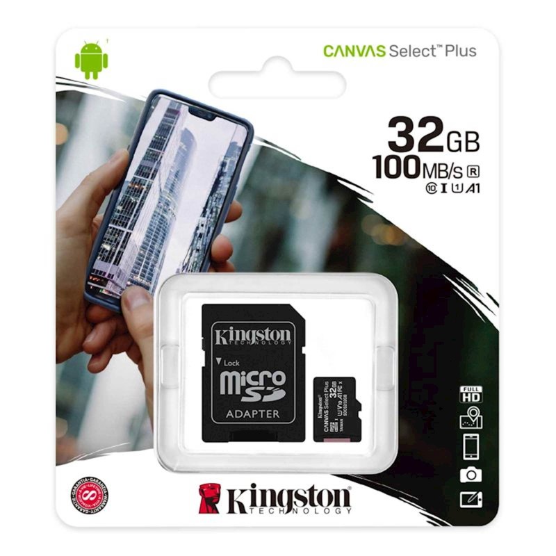 SDHC KINGSTON MICRO 32GB CANVAS SELECT Plus 100MB/s, C10UHS-I, adapter
