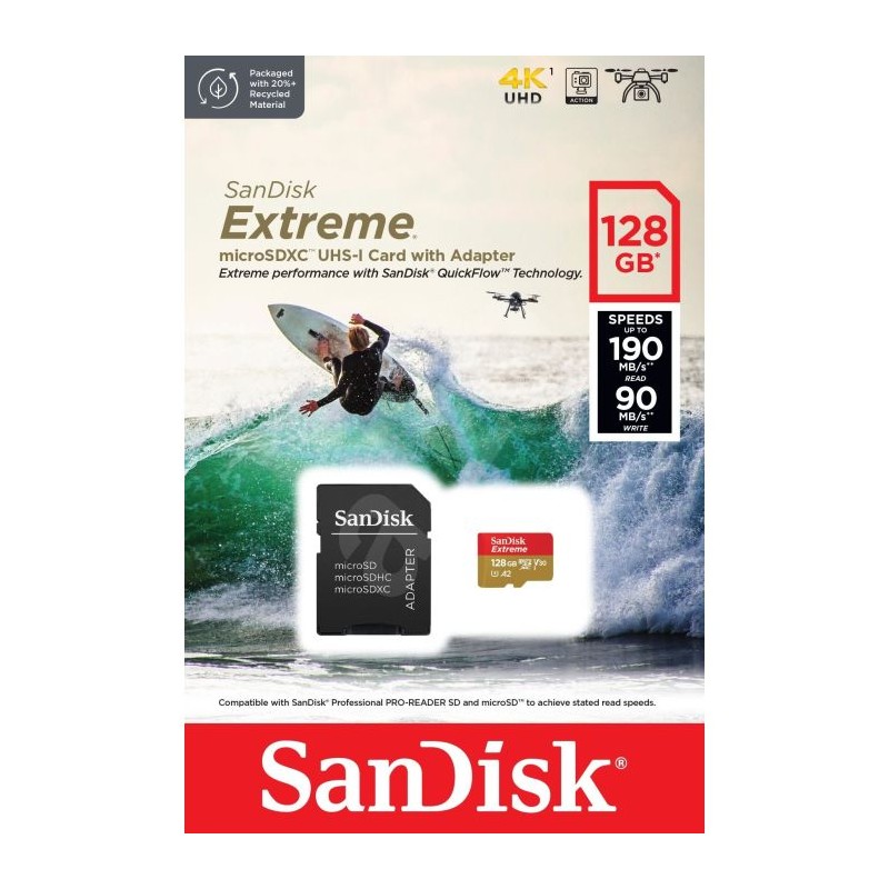 Pomnilniška kartica SDXC SANDISK MICRO 128GB EXTREME, UHS-I S, U4, V30, adapter
