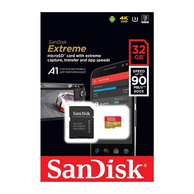 Pomnilniška kartica SDHC SANDISK MICRO 32GB EXTREME, UHS-I, V30, adapter