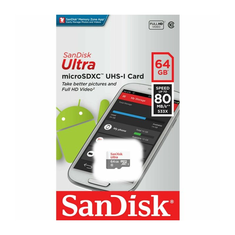 Spominska kartica SanDisk 64GB Ultra microSDXC 100MB/s Class 10 UHS-I