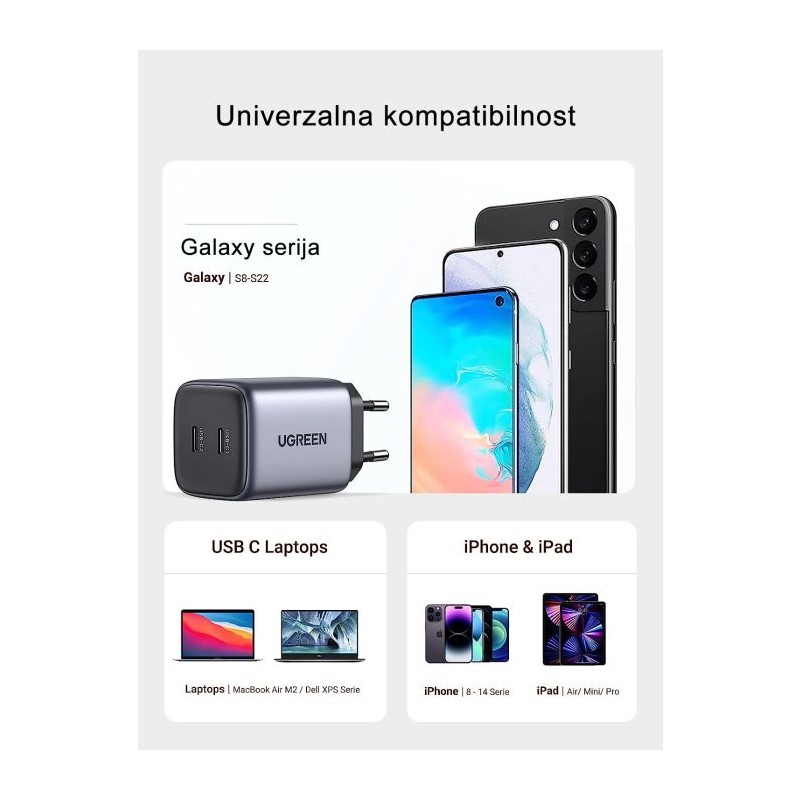 Polnilec Ugreen Nexode 45W, USB-C, GaN II, PD 3.0