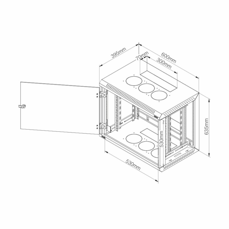 Zidni kabinet Triton 12U 635 600x400, siv, sestavljen, snemljive stranice