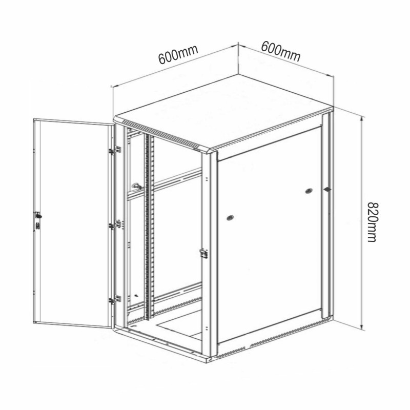 Zidni kabinet Digitus 16U 820 600x600, črn, sestavljen