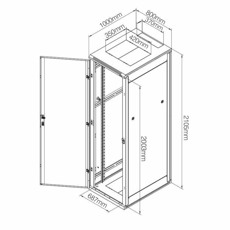 Samostoječi kabinet Triton 45U 2105 800x1000, siv, sestavljen