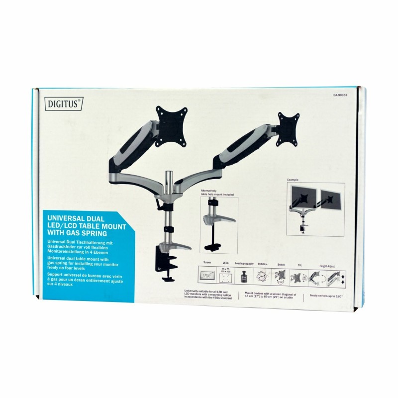 Stenski nosilec za TV / monitoDigitus namizni nosilec za 2xmonitor srebrno/črn D