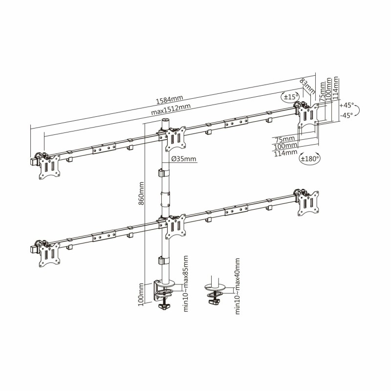 Stenski nosilec za TV / monitoSBOX namizni nosilec za 6x monitor črn LCD-352/6 7