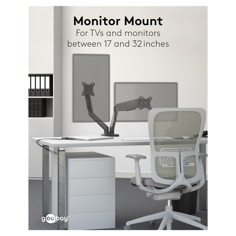 Dvojni nosilec za monitor do 32, plinska vzmet, Goobay